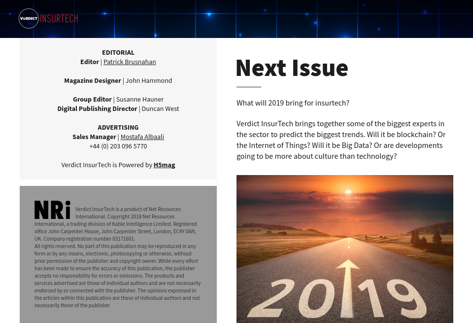 In the next issue - Verdict InsurTech | Issue 3 | December 2018