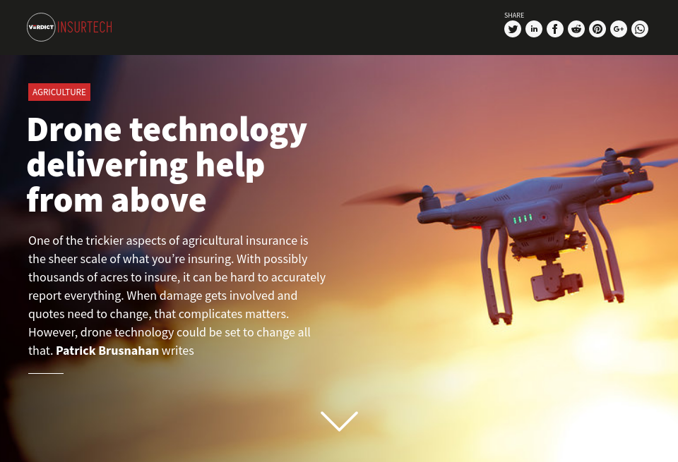 Drone delivering from above - Verdict InsurTech | Issue 2 | October 2018
